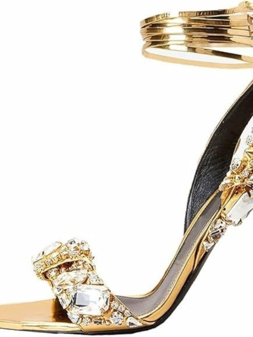 Women's Gold Rhinestone Stiletto Heels Lace Up Strappy Party Wedding Size 8.5